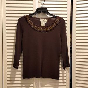 Joseph A Women's Embellished Sequins Beads Top HOT FALL COLOR  Brown Size Small